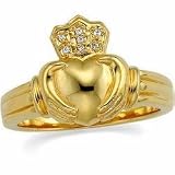 14K Yellow Gold Diamond Bridal Claddagh Duo Band Ring Size 6.0