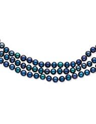 14k Polished 6-6.5mm Black Cultured Pearl 3-Strand Necklace - PR48-16"