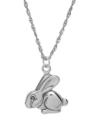Sterling Silver Big Bunny Rabbit Charm with Thin Singapore Chain Necklace