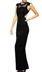 Sexy Slit Mesh Backless Open-Back Stretchy Mermaid Polyester/Spandex Round Neck Floor Length Sleeveless  Dress