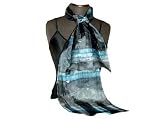 ArtisanStreet's Ebony & Teal Hand Painted Silk Oblong Scarf. Features Ebony, Teal Blue, Silver Gray. Signed By Artisan, Scarf Is One Of A Kind And Made To Order.