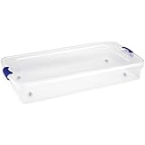 Homz Plastic Storage Underbed Tote Box, Twin/King, With Lid, Latching Handles, 60 Quart, Clear, Stackable, 4-Pack