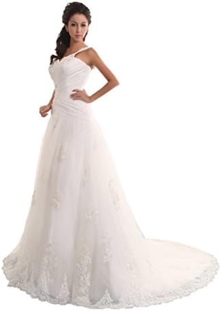 ZAHY Women's One Shoulder Sweep Train Wedding Dresses US Size18 White