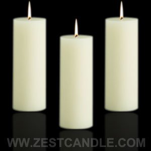 Set of 48 Hand-Poured Smoke-Less 3x8 Ivory Pillar Candles by Zest Candle