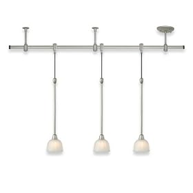 Royce Lighting RPTRK94505-12 Focus Three-Light Pendant Track Kit Line Voltage Brushed Steel with White Alabaster Globes