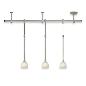Royce Lighting RPTRK94505-12 Focus Three-Light Pendant Track Kit Line Voltage Brushed Steel with White Alabaster Globes