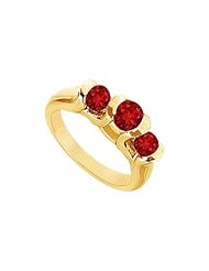 Three Stone Ruby Ring 14K Yellow Gold - 1.00 CT TGW