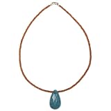 14k Yellow Gold Carnelian Roundel Necklace with Turquoise Pendant, 16