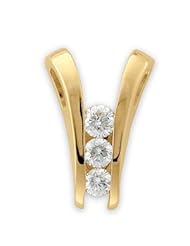 14K Yellow Gold Three Stone Diamond Pendant
