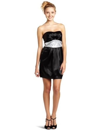 Amazon.com: Trixxi Juniors Satin Tube Caviar Dress, Black ...