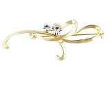 Two Rhinestone Artistic Ribbon Pin Brooch