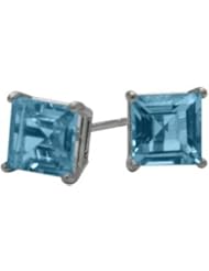 0.50Ct. Genuine 4mm Square Princess Blue Topaz 14 Karat White Gold Stud Earrings for Girls