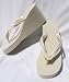 High Ivory Wedge Bridal Flip Flops with Pearls and Organza Flower