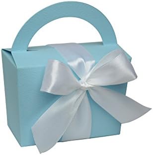 Enalia Mare Favor Boxes Chic Mini Handbag with Satin Ribbon 30 pcs set (Light Blue Matte White Ribbon)