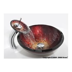 Glass Sink Combinations Galaxy Vessel and Faucet Sink Finish: Fire-Red, Faucet Finish: Chrome