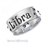 Sterling Silver 7mm Antiqued Libra Zodiac Band Ring - Size 10.0