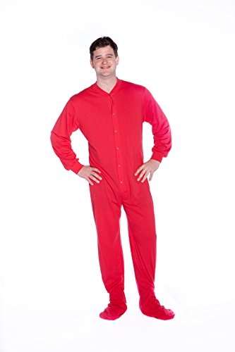 Big Feet PJs. Red Cotton Jersey Knit Adult Footed Onesie Pajamas