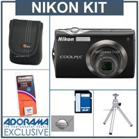 Nikon Coolpix S4000 Digital Camera Kit, - Black - with 8GB SD Memory Card, Camera Case, Table Top Tripod, Spare Rechargeable Li-ion Battery EN-EL10, 2 Year Extended Service Coverage
