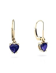 Created Sapphire 14kt Yellow Gold Lever Back Earrings