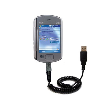 Coiled USB Cable for the i-Mate JASJAR with Power Hot Sync and Charge capabilities - uses Gomadic TipExchange Technology