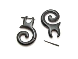Tribal Wooden Spiral Earrings with Stick Closure