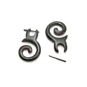 Tribal Wooden Spiral Earrings with Traditional Stick Closure