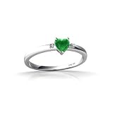 14K White Gold Genuine Heart Emerald and Diamond Ring
