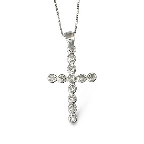 9ct White Gold 0.33ct Diamond Set Cross Pendant On An 18 Prince Of Wales Chain