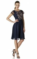 Cap Sleeves Chiffon/Taffeta/Tulle Crystal Applique Beaded Lace Crystals Knee Length Bridesmaid Dress/Prom Dress 