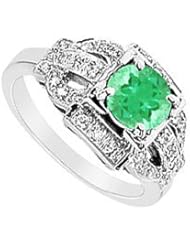 Emerald and Diamond Ring 14K White Gold - 1.25 CT TGW