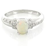 Image of 9K White Gold 0.297ct Opal & Diamond Ring - Size N