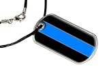 Thin Blue Line Police - Military Dog Tag Black Satin Cord Necklace