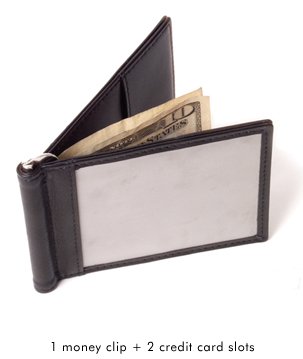 Stewart Stand Stainless Steel w  Black Leather Trim RFID Bi-Fold Money Clip Wallet