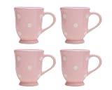 Terramoto Ceramic Polka Dots Footed Mugs, White on Pink, Set of 4