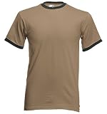 Fruit of the Loom plain ringer t-shirt Khaki body light graphite contrast Small (35 - 37 inch chest)