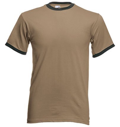 Fruit of the Loom plain ringer t-shirt Khaki body light graphite contrast Small (35 - 37 inch chest)