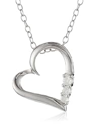 Sterling Silver Three-Stone Diamond Heart Pendant Necklace (1/10 cttw, I-J Color, I2-I3 Clarity), 18"