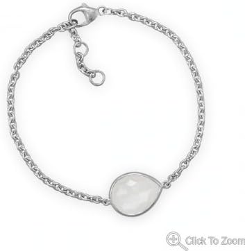 23352 7" + .5" + .5" Freeform Faceted Pear Moonstone Bracelet Bracelet Hand Arm Chain Wrist Silver .925 Sterling Mms