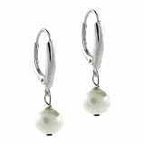Sterling Silver Genuine Freshwater Cultured White Pearl LeverBack Lever Back Earrings