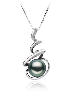 PearlsOnly Eldova Black 8-9mm AAA Tahitian 14K white gold Pearl Pendant