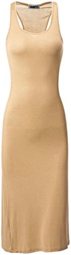 SUNNYCI Women's Basic Sleeveless Maxi Dress BEIGE Size L