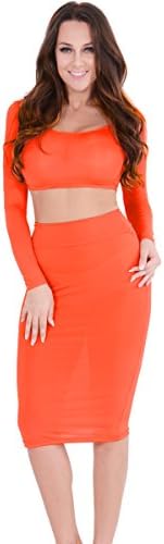 Honormall Ladies Candy Color High Waisted Two Piece Bodycon Dress Orange Size S