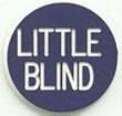 LITTLE BLIND BUTTON, plastic, purple with white writing