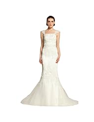 Off the Shoulder Sleeveless Polyester/Satin Full Length Lace-Up Applique Beaded Wedding Dress  with a Chapel Train 