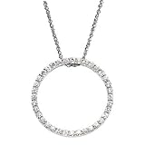 Classy! Journey! 14k White-gold Circle Moissanite Slide on 18 Chain pendant-necklace