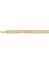8" 14K Yellow Gold Wide Polished Diamond Cut Double Link Charm Bracelet w/ Lobster Clasp