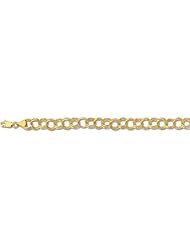 14K 07" Yellow Gold Polish Diamond Cut Double Link Charm Bracelet With Lobster Clasp