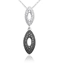 Sterling Silver Black and White Diamond Drop Pendant, 18"