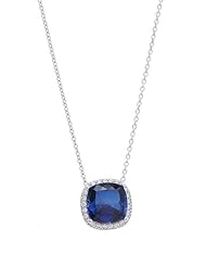 Sterling Silver 3.5 Cttw Synthetic Sapphire Cz Halo Style Pendant Necklace