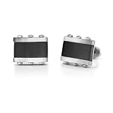 Stainless Steel Rectangular Cufflinks for Men with Black Onyx Inlay